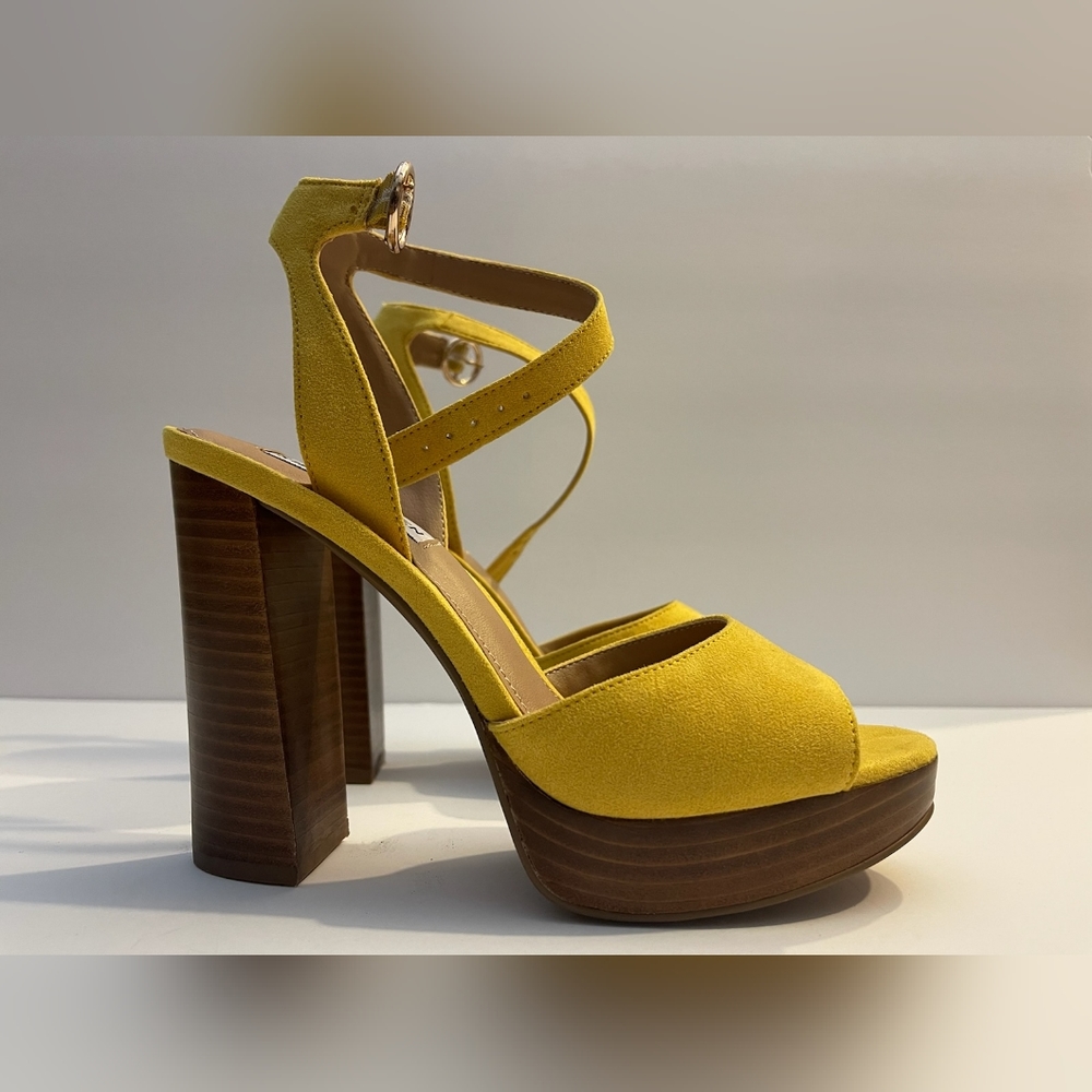 Steve Madden Epic Mustard Ankle Strap Platform Heels